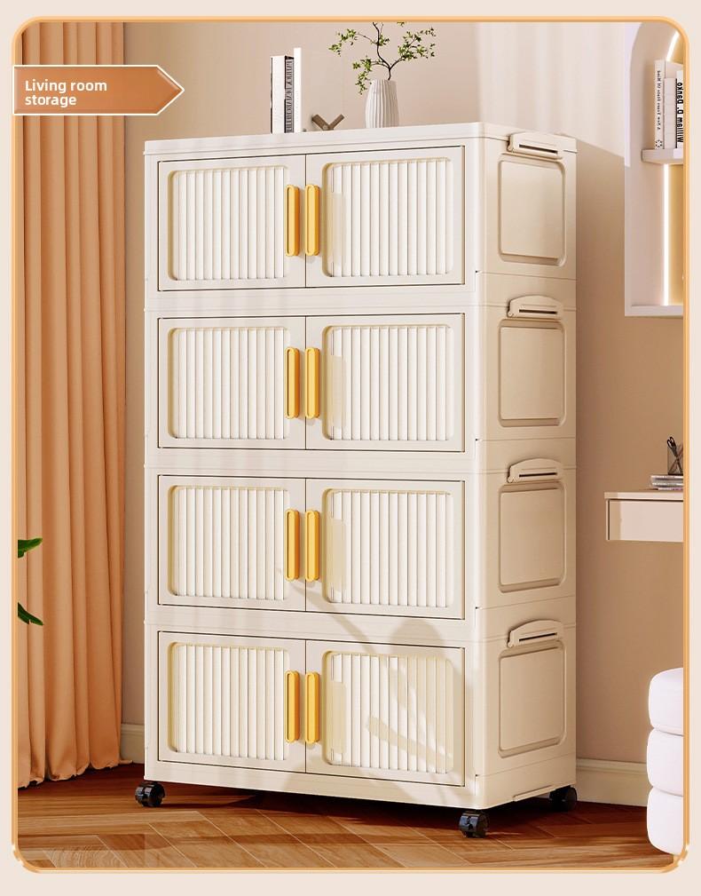 21.65 inches Multi-layer Foldable Storage Box with Double Doors, Large Capacity Home Organizer Bin for Clothing, Toys, Snacks & Household Sundries