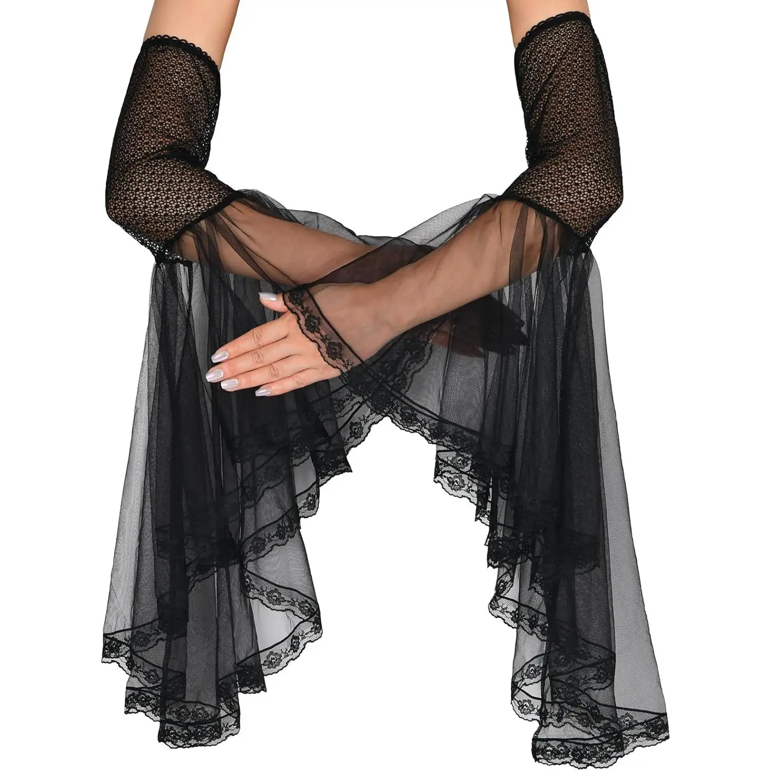 Women's Lace Arm Sleeves Gothic Lace Gloves Detachable Sleeves for Wedding Dresses Halloween Vampire Accessories