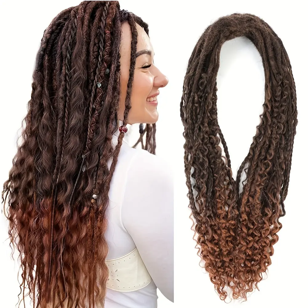 24 Inch Handmade Double Ended Dreadlock Extensions, 15 Mixed Pieces Classic Straight & Curly Dread Designs, Charming Boho Hippie Style, Fine Texture & Realistic Natural Appearance