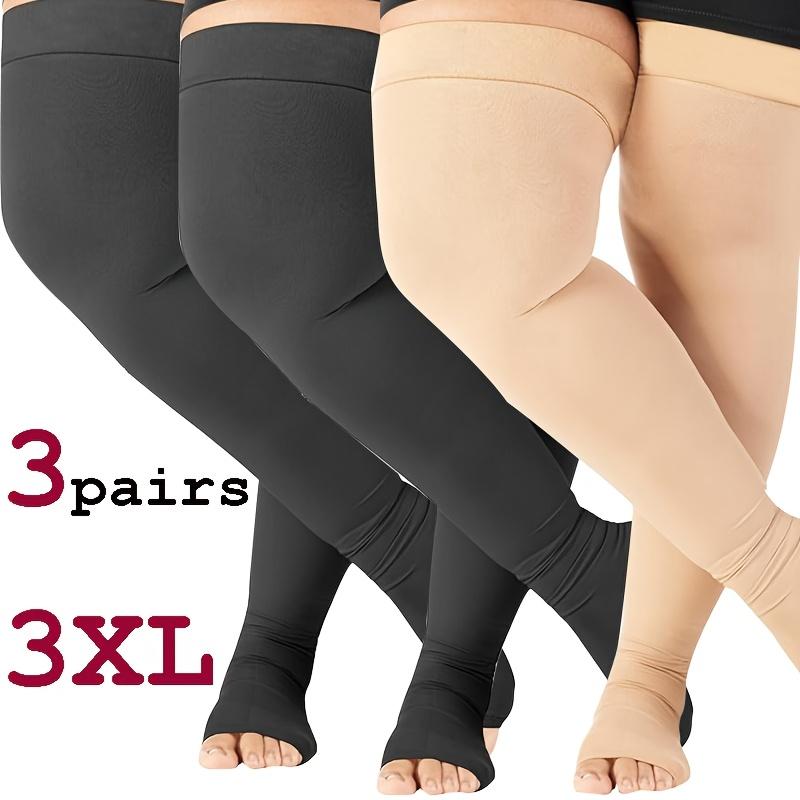 3 Pairs Women'S Compression Knee-High Socks - Open-Top Design, Breathable & Moisture-Wicking, Non-Slip All-Season Athletic Socks with Arch Support, Plus Size 2XL-7XL, Multi-Functional for Sports, Gym, Hiking, Workouts - Machine Washable Leg Accessor