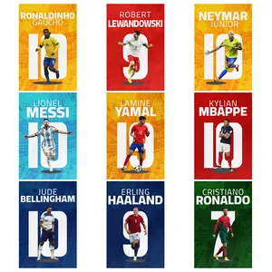 Messi Ronaldo Mbappe Neymar Bellingham Haaland Yamal Lewandowski Ronaldinho Soccer Canvas Poster Set of 9 Unframed 8x12inch High-Res Waterproof Eco-Solvent Ink Wall Art Decor