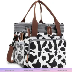 Lunch Bag for Women Men Double Deck Expandable Lunch Box,Large Lunch Bags,Leakproof Lunch Box Cooler BagCow Print /Case & Co