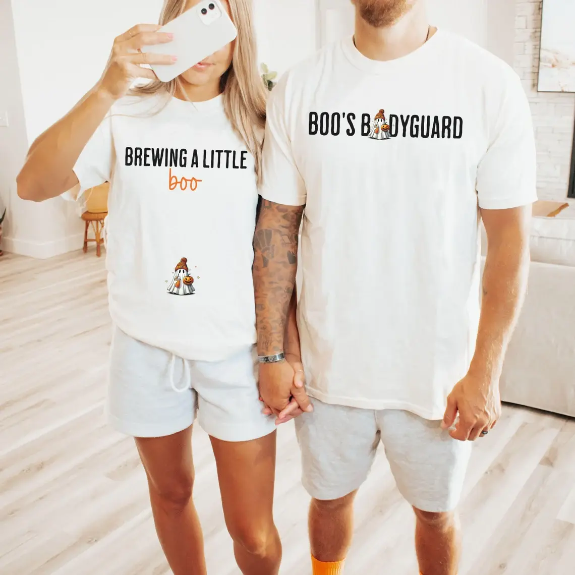 Couples Halloween Pregnancy Announcement TShirt, Halloween Maternity shirt, Matching Baby Shower shirt