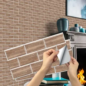 6/12/24/48 PCS FG Retro Tile Stickers Light Brown Wood Grain PVC Crystal Film Self-Adhesive Waterproof Oil-Proof Splashback for Kitchen Bathroom Floor Tile Wood Home Decoration