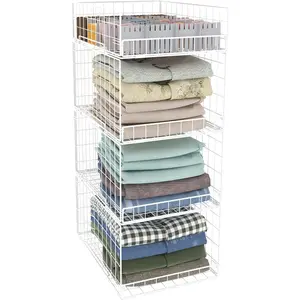 4 Tier Closet Organizers and Storage Shelves, Collapsible Stackable Storage Drawers Organizer Shelf Bins Baskets Containers for Truck Camper RV Closet Cupboard Wardrobe,Narrow, Sturdy Metal Frame