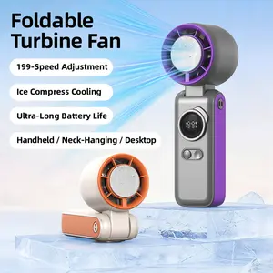 2026 New Ice Fan Portable Handheld High Speed Fan, 3600mAh Battery, 199 Adjustable Levels, Foldable for Summer Travel Vacation Essentials & Outdoor Activities, Cool Fan, Party Gift portable  fan outdoor activity turbo fan