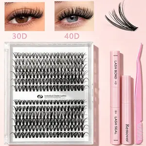 30/40 Cluster DIY Lash Extension Kit – Wispy Natural Individual Cluster Lashes with Glue & Tweezers, Long-Lasting Lash Bond Kit for Salon Look at Home #SummerVibes