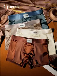4-Pack Biweier Satin Briefs, Brief Underwear, Morandi Color Series, Men's Breathable Shorts, Soft Comfort, Luxury Silk, Ideal for Home and Vacation