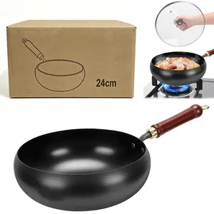 Thick, uncoated iron pan, Japanese-style iron pan, uncoated cast iron pan, hand-forged uncoated non-stick pan, high-purity frying pan, cast iron frying pan--universal kitchen cookware suitable for gas stoves and induction cookers Cookware