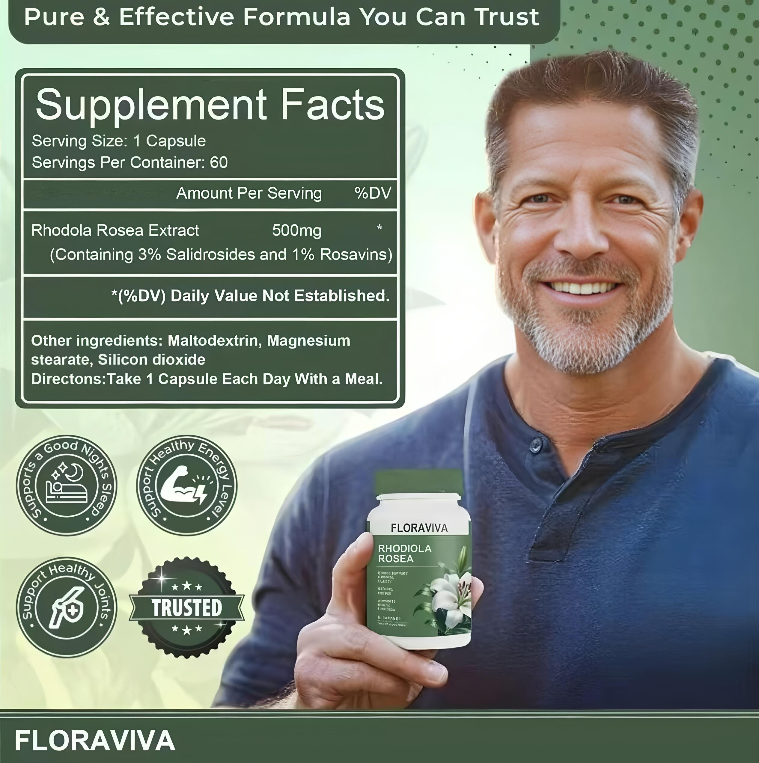 Customers' favorite  Floraviva Rhodiola Rosea Capsules - 60 Count for Stress Support Mental Clarity & Natural Energy - Supports Immune Function Healthcare, Supplement, Edible, Fitness, Dietary, Vitamin, Bathroom