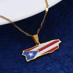 Creative map necklace Explosions Puerto Rico Map Puerto Rico Men and Women Fashion Map Unisex Flag