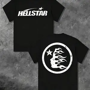 TLXT 100% Cotton Hell Star Pattern Double Sided Printed T-Shirt, High Quality Crew Neck Casual Short Sleeve Top for Spring & Summer