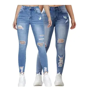 Ripped Holes Skinny Jeans, High Rise, Slim Fit Stretchy Tight Jeans, Women's Denim Jeans & Clothing