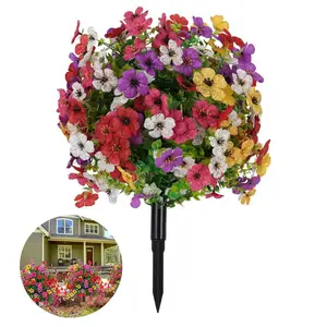 2Set 13in Artificial violet potted ball-shaped trees, equipped with ground stakes. UV-resistant artificial shrubs, realistic evergreen faux plants, perfect for indoor and outdoor porch and garden decoration. (Vase not included)