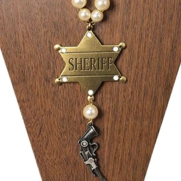 Pearl Rustic Gold Sheriff Badge Statement Necklace Gypsy South