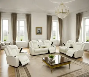 White Breathing Leather 3-Piece Living Room Recliner Sofa set