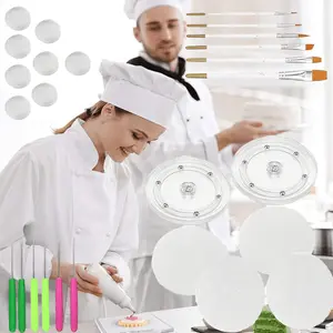 Plastic Cookie Decorating Supplies Set With Acrylic Turntable Fondant Brushes Icing Scribe Needles For Pastry Making And Cake Decoration With Painting Knife Set Spatula Palette Knife