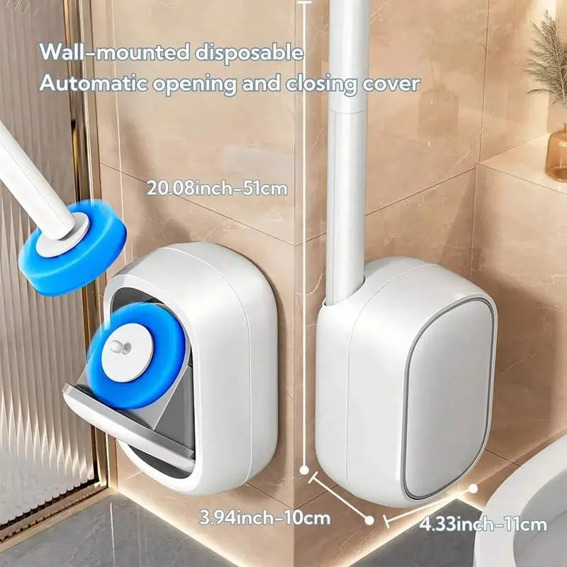Disposable Toilet Brush Set with 18pcs Refills Wall-Mount Scrubbing Wand Holder for Bathroom Cleaning System Sink Bathtub Drain Wash Basin Urinal