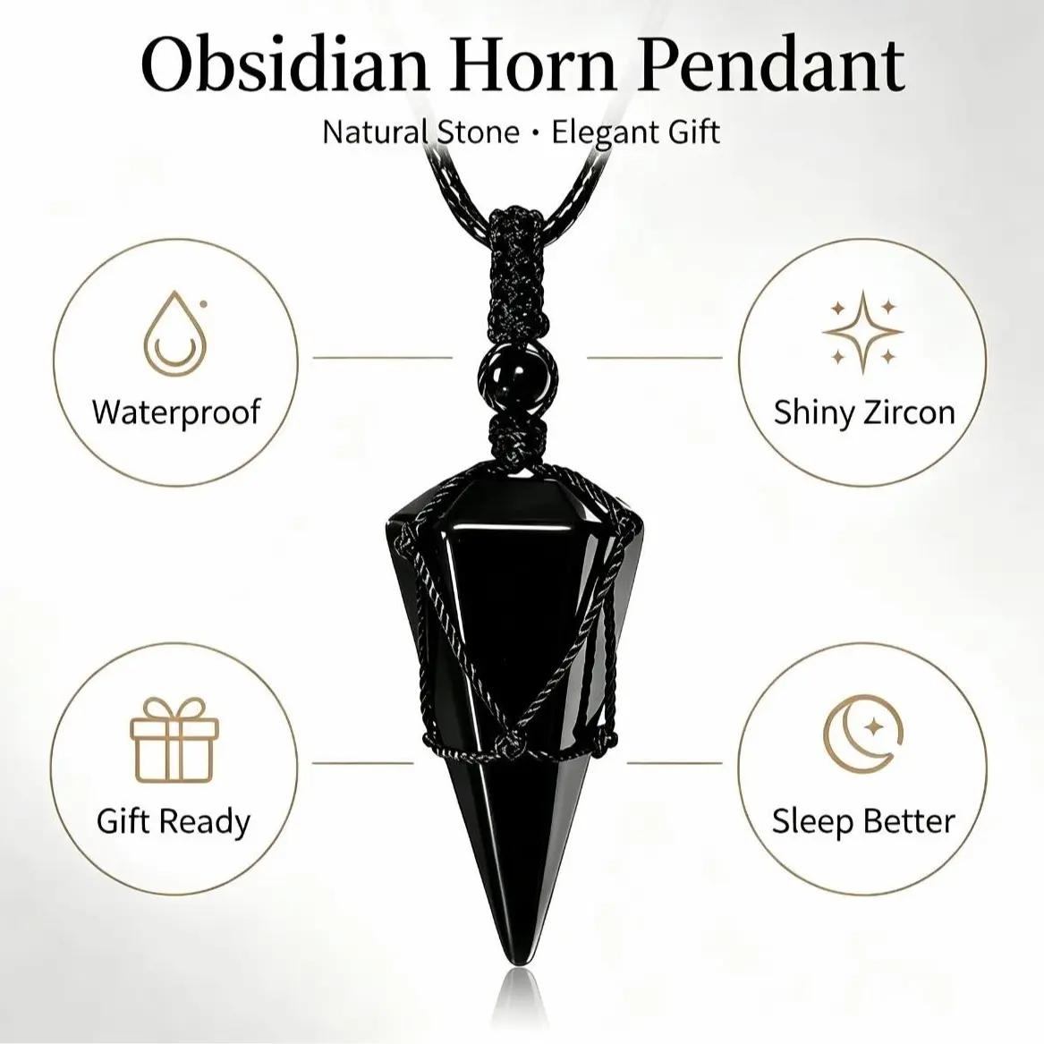 CELIKY US Boho Black Obsidian Necklace with Handmade Cone Pendant, Adjustable Braided Fabric Cord for Spiritual Protection, Anniversary Present for Crystal Lovers, Unisex Names