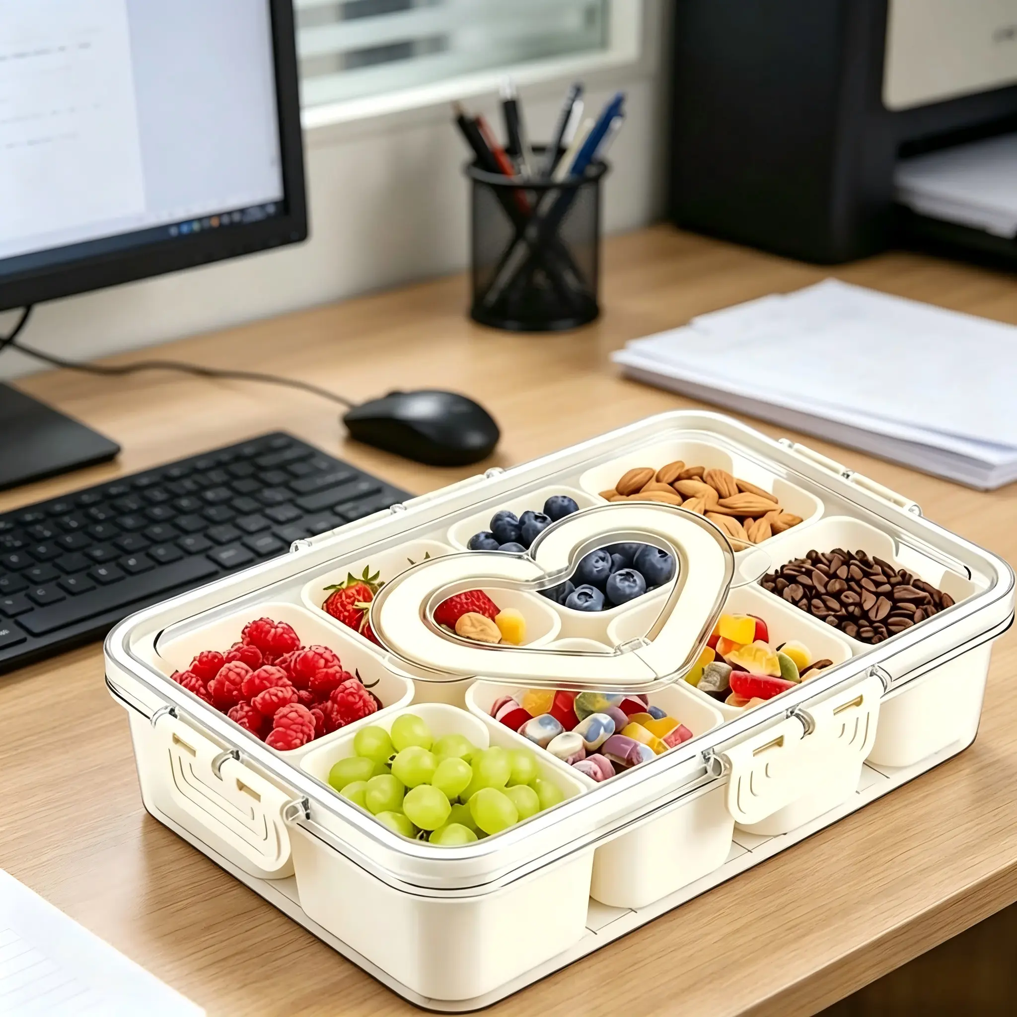 Handheld Snackle Box Charcuterie Container with Lid Portable Travel Organizer for Candy Fruit Nuts Veggies Beach & Daily Lunch Essentials