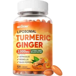 Liposomal Turmeric Curcumin and Ginger Supplement Softgels 2000mg, 95% Curcuminoids, Organic Turmeric Root Extract with Black Pepper for Superior Absorption, Plus Lutein Zeaxanthin, Non-GMO, 120 Pills