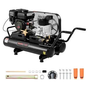 Summervibes VEVOR 9 Gallon Twin-Tank Gas Powered Air Compressor, 6.5HP 9CFM Gas Driven Air Compressor Tank on Wheel, Max 115PSI Piston Pump Air-Compressed System for Tire Inflation, Auto Repairs, Spray Painting