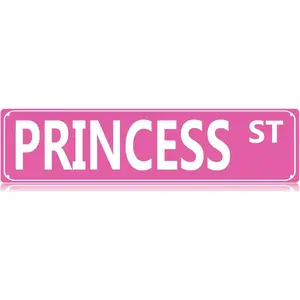 Princess St" Vintage Metal Tin Sign - 16x4 Inch Pink Wall Art Decor, Retro Street Sign for Home, Bar, Cafe, Garage - Indoor/Outdoor Use, Metal Wall Art Decor