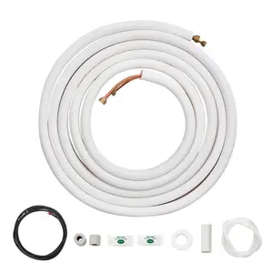 VEVOR 25FT Mini Split Line Set, 1/4" & 3/8" O.D Copper Pipes Tubing and Triple-Layer Insulation, for Air Conditioning or Heating Pump Equipment & HVAC with Rich Accessories (27ft Connection Cable)