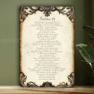 1pc 12x8inch Aluminum 2D flat Decorative Sign & Plague Vintage Psalm 91  Wall Sign, in - Spanish Inspirational Religious Decor with Ornate Frame, Home Prayer Room & Holiday Celebrations ('s Day//Easter/Valentine's), In 8X12Inch/20X30Cm