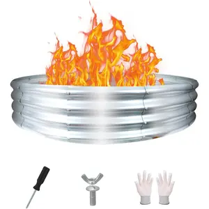 60 Inch Fire Pit Ring 5FT Galvanized Steel  Barrel,12" Raised Heavy Duty   Fire Pits,Heat Resistant Campfire Ring with Spark Guard, for Outdoor Backyard, Patio & Camping Use