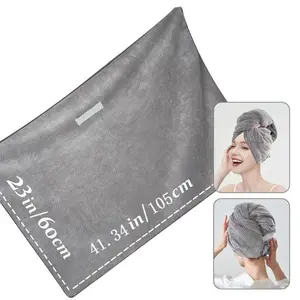 Iniesta Hand Tape Coral Fleece Hair Drying Towel 23x41.34in Super Absorbent Microfiber Soft Wrap with Elastic Strap for Quick Drying & Gentle Hair Care