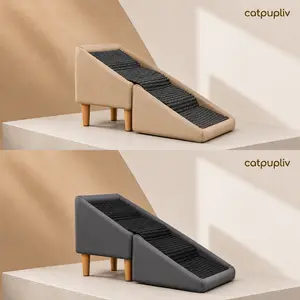 Dog Safety Ramps, Foldable 2-in-1 Wooden Pet Stairs & Steps & Ottoman, Solid Wood Anti-Slip & High-end Leather Material Pet Ramp, Split Ottoman Design, Pet Steps for Puppy Senior Injured Dogs,#SummerVibes #petlovers