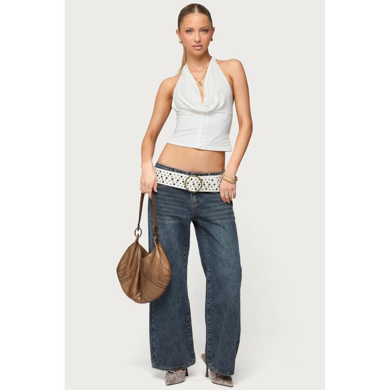 Hook & Eye Cowl Neck Halter Top