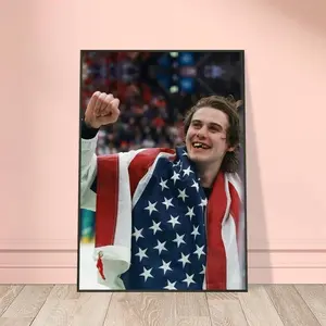 Jackkkk Hughess Art Print - Ice Hockey Champion Poster, Chipped Tooth Aesthetic, Athlete Wall Decor - Golden Goal - Legendary Photo Poster