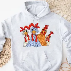 6pcs/set Crazy Chicken Designs Large DIY Iron On DTF Transfers Stickers - Washable Heat Transfer Designs for Clothing, T-shirt, Mask, Jeans, Backpack