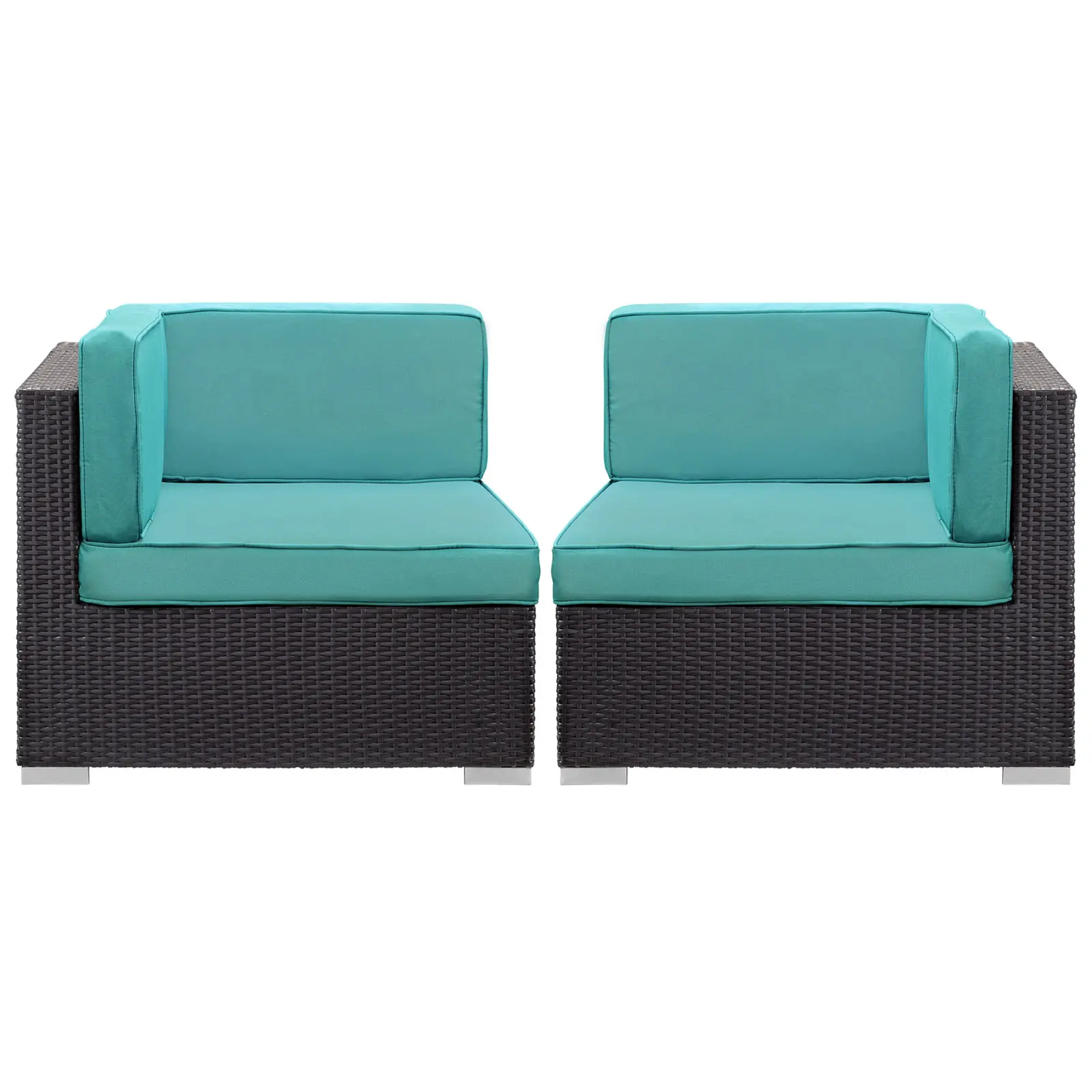 Modway Gather Corner Sectional Outdoor Patio Set of Two in Espresso Turquoise