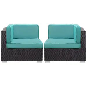 Modway Gather Corner Sectional Outdoor Patio Set of Two in Espresso Turquoise