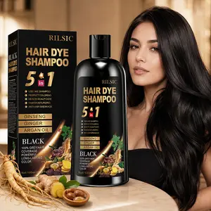 Black Hair Dye Shampoo 5 in 1, Gray Hair Coverage Shampoo for Men & Women, Natural-Looking Black Hair Color, Easy At-Home Hair Dye with Ginseng, Ginger & Argan Oil, 100ml