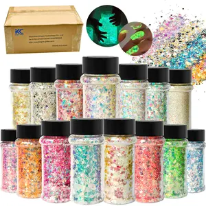 Glow in The Dark Glitter 24-Colors Holographic Chunky Face Glitter for Kids Women Body Glitter for Face Nail Hair Lip Makeup Craft Powder for Resin Arts Crafts Tumbler Slime Festivals Raves Anime Cosplay Concerts Festival
