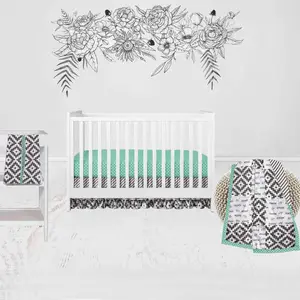 Bacati - Love Aztec 4-Piece Crib Bedding Set with Diaper Stacker - Grey/Mint Unisex