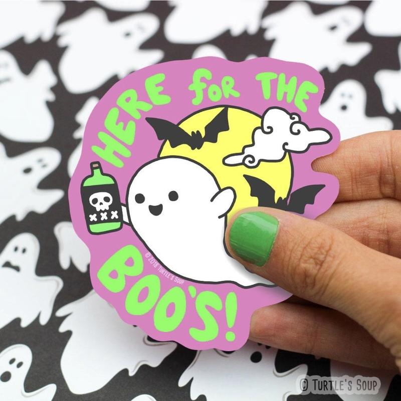 "Here For The Boos" Ghost Vinyl Sticker (Turtle's Soup)