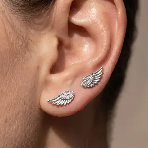 Angel Wing Stud Earrings for Lobe Piercings –18G Comfortable Fashion Ear Jewelry (Pair)