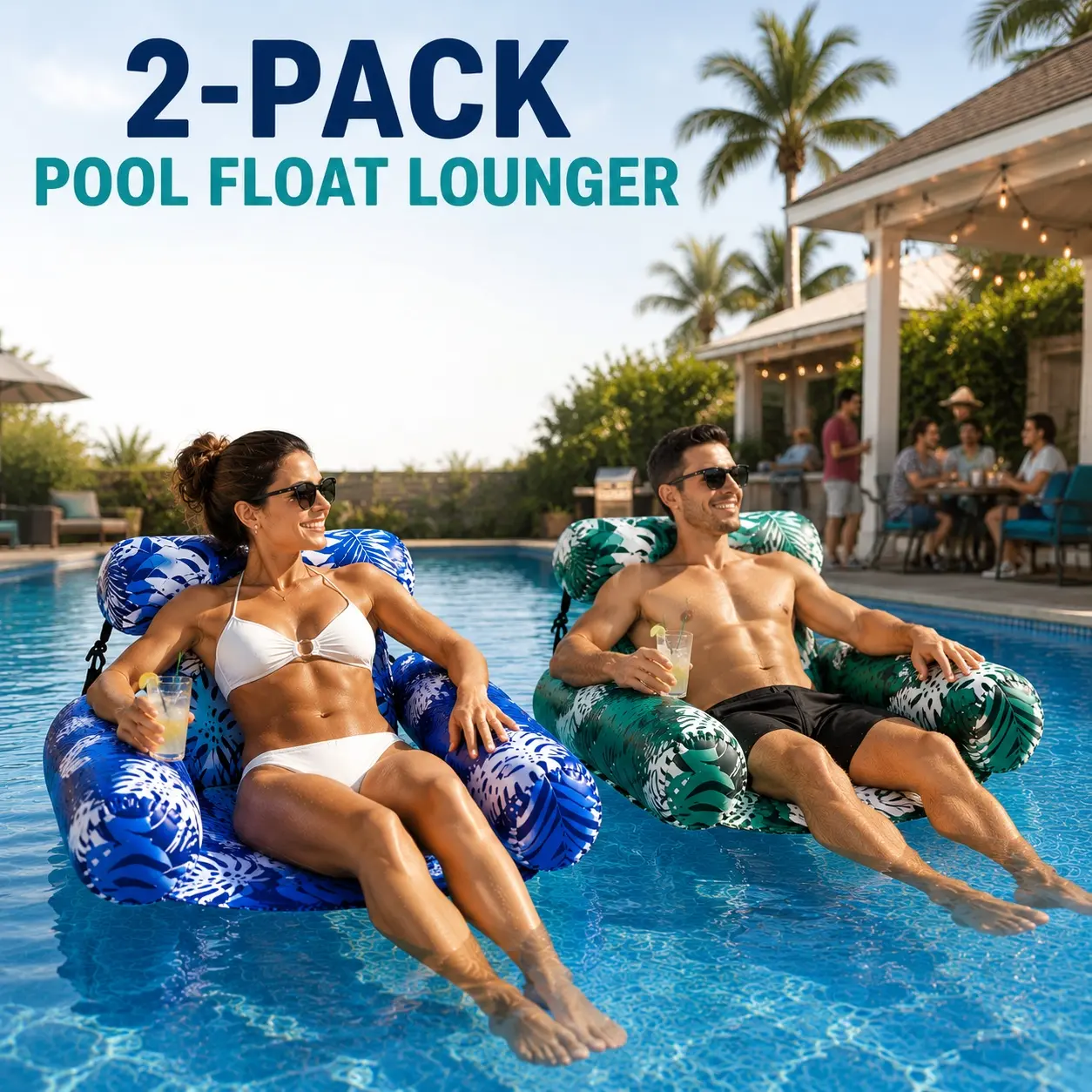 2-Pack Inflatable Mesh Fabric Water Floating Chair for Adults - Travel-Friendly, Portable Swim Float with Integrated Back Support for Beach Fun, Lakeside Stays