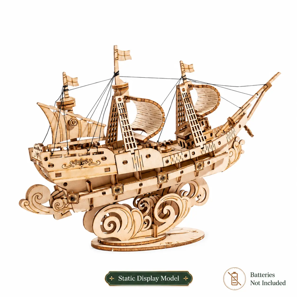 Large Vintage Sailing Ship 3D Wooden Puzzle for Adults & Teens, DIY Laser Cut Wood Model Kit, Self-Assembly Nautical Ship Craft, Static Desktop Display Decor, Batteries Not Included bookshelf