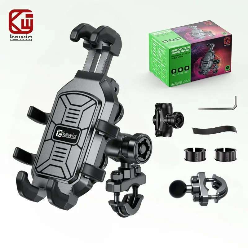 KEWIG M26S Motorcycle Phone Mount with Vibration Dampener, Anti-Shake Handlebar Phone Holder, Adjustable Cell Phone Cradle for 5.4-6.9" Smartphones, Motorcycles, ATV & E-Bikes