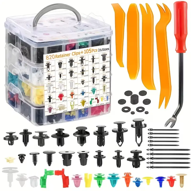 【Summer Survivals】925Pcs Car Bumper Retainer Clips Set | 26 Sizes Auto Push Pin Rivets Fasteners Kit | Universal Car Body Panel Clips with Professional Removal Tool | Auto Body Repair Accessories Multi-Size