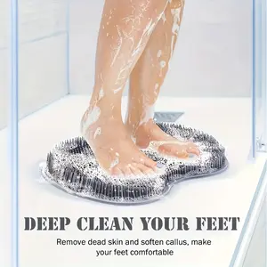 Low Allergenic Silicone Foot Cleaner, Non-Slip Suction Bath Mat with Back Scrubber, Foot Massage Pad, RV Shower Accessories