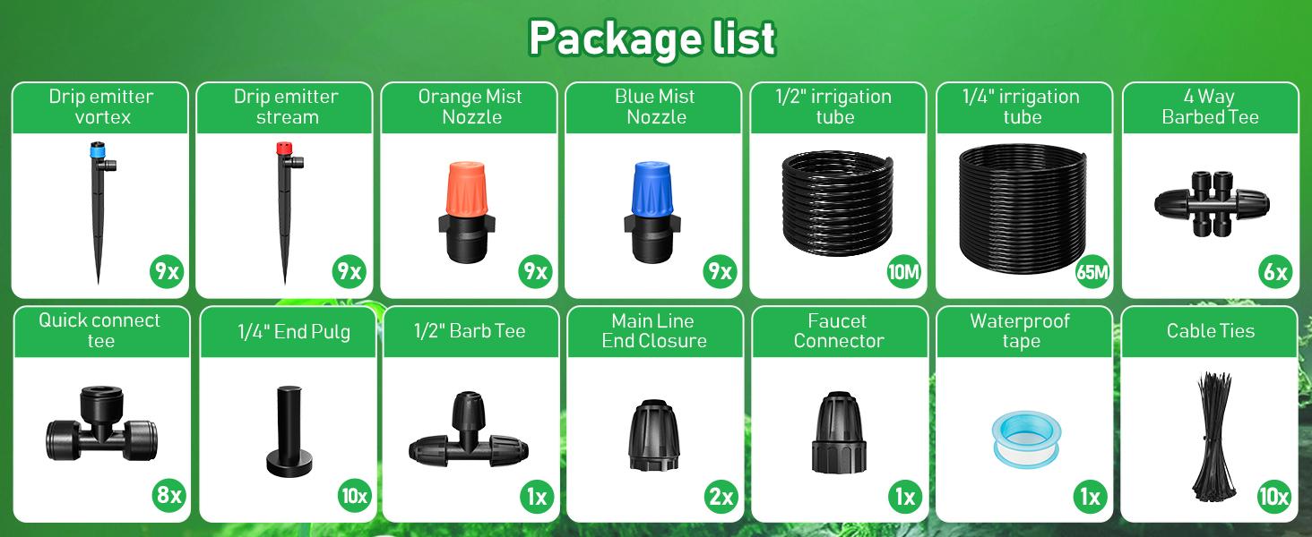 246FT Drip Irrigation System, Automatic Drip Irrigation Kit with 1/2" Main Tube & 1/4" Branch Tubing, Adjustable Drip Emitters, Garden Watering System for Flower Bed, Raised Beds, Lawn, Greenhouses