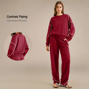 TimeOFF Women's Tracksuit Set – Contrast Piping, Convenient Pockets & Soft Fabric for Comfort & Stylish Look in Casual Outings, Lounging & Daily Wear