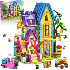 HOGOKIDS Beeeeping & Bakery House Building Toy with LED Light - 1084PCS Friends Girls Baking Building Set with Honey Workshop, Pretend Play Birthday for Kids Girls Boys Ages 8-12+ Years